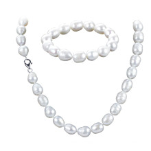 Snh 10mm Rice a Collier et Bracelet Mariage Ensemble de perles d&#39;eau douce